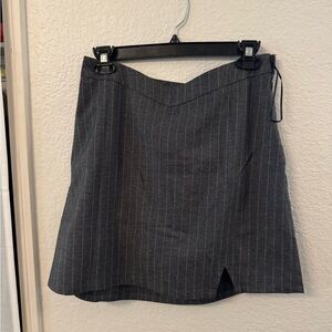 Princess Polly Gray A-Line pinstripe Mini Skirt Asymmetrical Slit